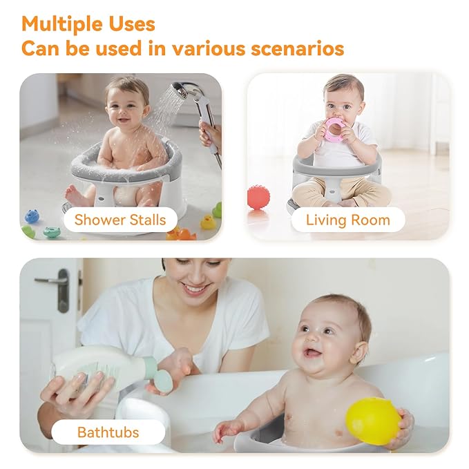 Baby Bath Seat for Babies 6 Months & Up - 360° Protection Bath Seats for Babies Sitting Up | Baby Bath Chair with Temperature Alert & Cushion | Toddler Bath Seat Newborn Infants Baby Bathtub Seat