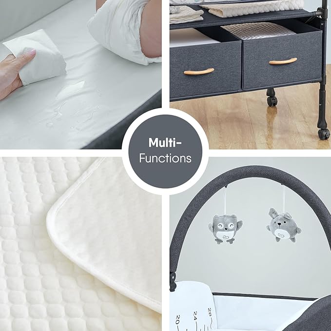 BabyBond Portable Baby Changing Table with 2 Storage Baskets, Foldable Changing Table Dresser Diaper Changing Table Height Adjustable Changing Station for Infant and Newborn(Grey)