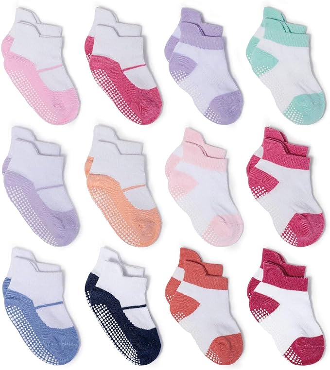 Zaples Baby Non Slip Grip Ankle Socks with Non Skid Soles for Infants Toddlers Kids Boys Girls