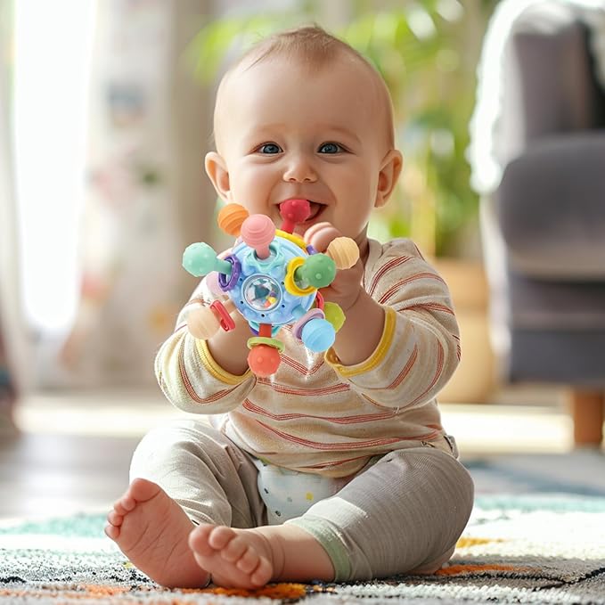 Baby Teething Toys, Baby Teethers Montessori Sensory Toys for 0-6 6-12 Months, Gifts for 1 Year Old Boys Girls Infant Newborn 0 3 6 9 12 18 Months Toys, Blue