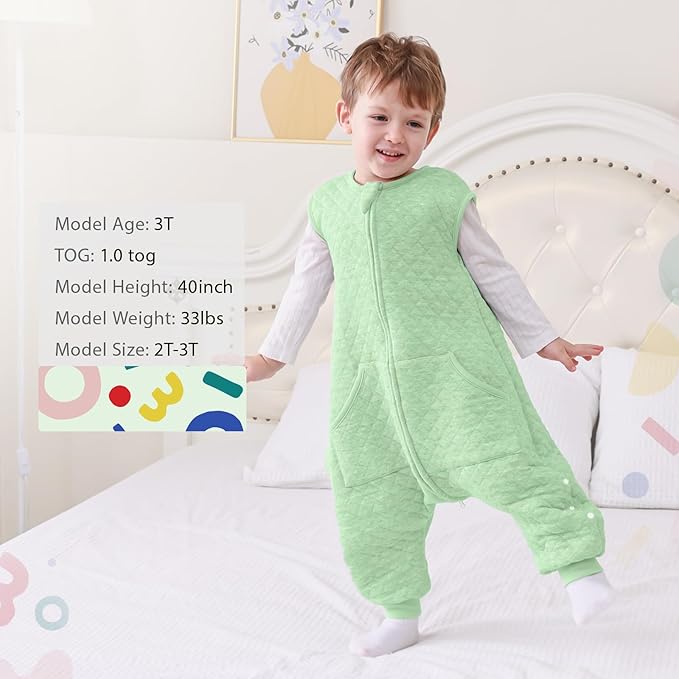 HOMEAL 1.0 TOG Toddler Sleep Sacks, Sleeveless Baby Sleep Sack with Feet, Breathable Toddler Wearable Blanket, 2T-3T, Sage