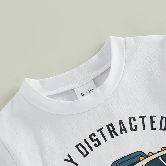 WZTYYDS Toddler Baby Boy Summer Clothes 2T 3T 4T 5T Boys Outfit Letter Truck Short Sleeve T-Shirt Tops + Shorts Set