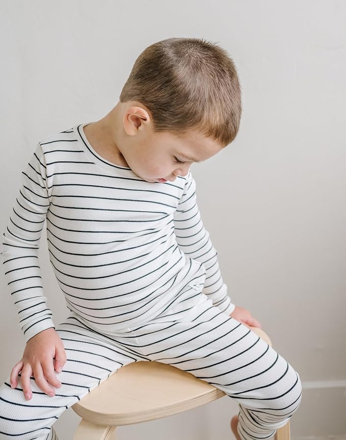 moimoln Stripe Pajamas Set 12M-8Y Ribbed Unisex Baby & Toddler, Soft Viscose, Snug-Fit, Everyday Sleepwear