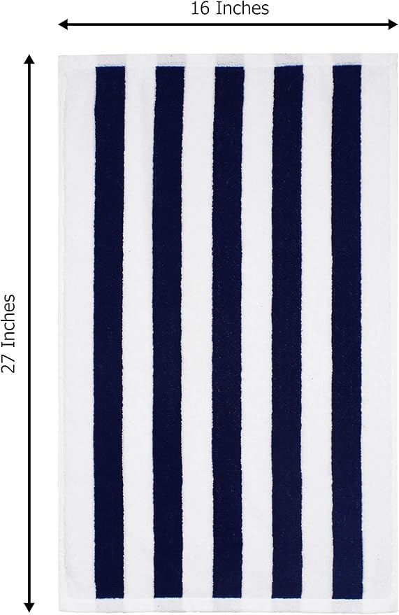 ORIGINAL KIDS Hand Towels - Set of 6 Cabana Stripe 100% Cotton Yarn Dyed Terry Hand Towels - Super Soft Quick Dry Easy Care Absorbent Towels for Bathroom Kitchen Toddlers Children - 16 x 27 - Navy