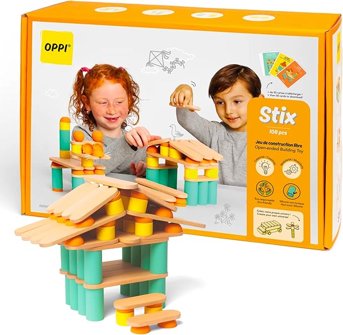 Stix 108 Pcs - Wooden Blocks for Kids Ages 2-12 Building Blocks for Toddlers Durable Stacking Blocks for Creativity Skill Building and Open-Ended Play