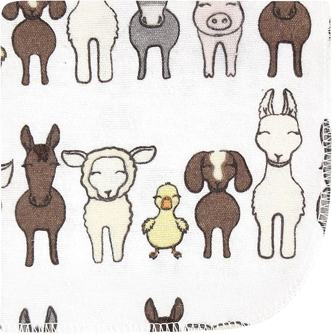 Hudson Baby Unisex Baby Flannel Cotton Washcloths 10-Pack, Farm Friends Grey, One Size