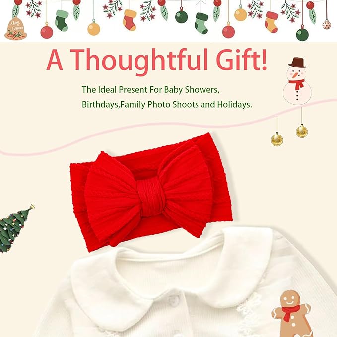 LemonSpace Handmade Red Baby Girls Bows Soft Stretchy Nylon Hair Bands Hair Accessories Baby headbands with Bows for Newborn Baby Girls Infant Toddlers Kids(Red)