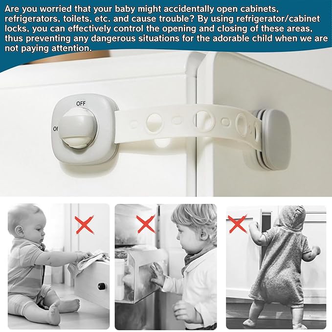 Door Locks for Kids Safety Child Safety Cabinet Drawer Door Refrigerator Lock Latches Adjustable Strap,3M Adhesive No Screws & Magnets Multi-Purpose for Furniture Kitchen Ovens Toilet Seats. (2 Pack)