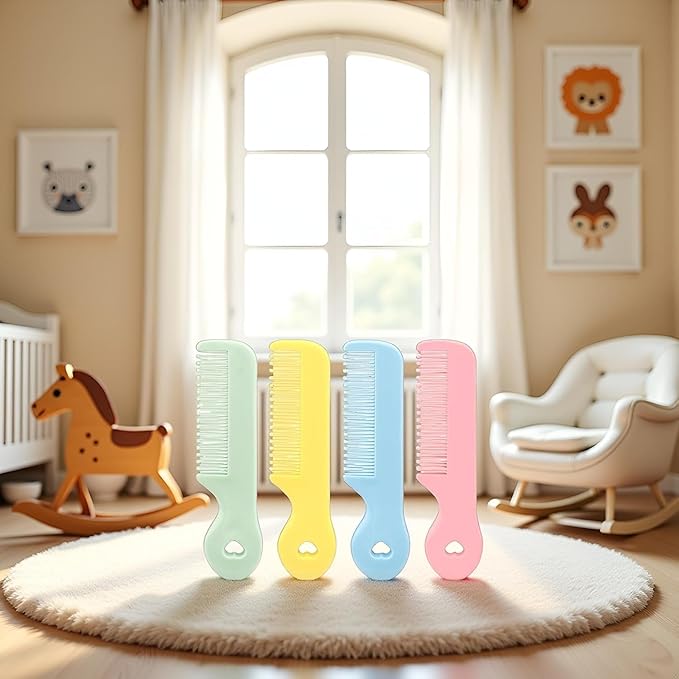 4 Pack Baby Hair Comb for Newborn, Round Colorful Tip Bristles Cute Comb Grooming for Sensitive Scalp Skin for Infant, Toddler, Kids Grooming, Healthcare Kit, Baby and Child Care Products