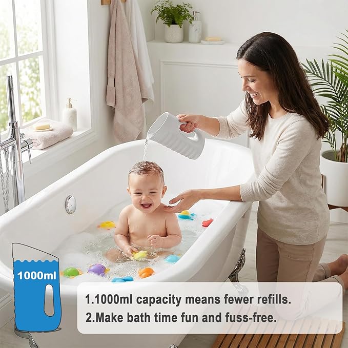 Babylush Baby Bath Rinse & Shower Cup, 1000ml EVA Foam Pitcher for Toddlers (Grey)
