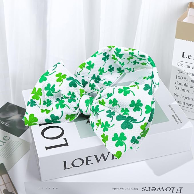YanJie 7" St.Patrick's Day Baby Girls Headbands Shamrock Print Baby Bows Newborn Wide Hair Bows Handmade St.Patricks Elastics Headband Hair Accessories Gift for Infant Toddlers Kid