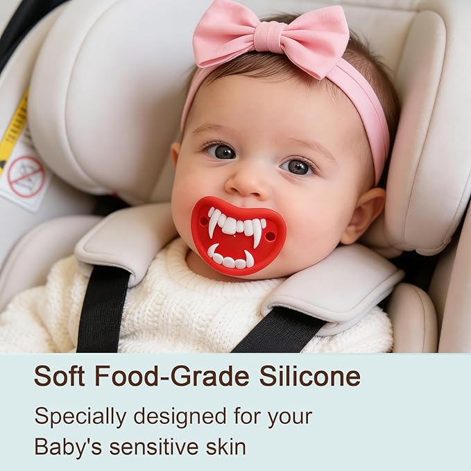 2Pcs Funny Baby Pacifier, Buckteeth Pacifiers for 0-18 Months Babies, Fangs Pacifiers, Funny Gift for Newborns, Infants & Toddlers