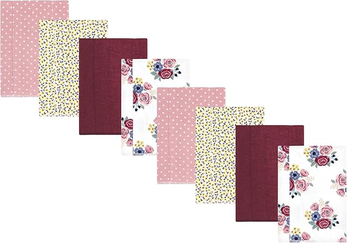 Hudson Baby Cotton Poly Flannel Burp Cloths Multipack, Blush Navy Floral 8-Pack, One Size