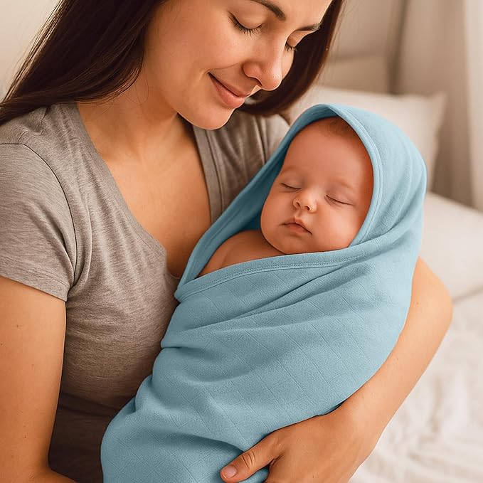 Preboun 4 Pcs Muslin Hooded Baby Towels,32"x 32" Cotton Newborn Bath Towel Muslin Infant Baby Blankets Absorbent Unisex Newborn Registry Gift for Girls Boys(Light Pink Series)