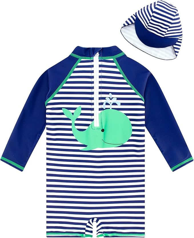 ADUKIDE Baby Boys Swimsuit Summer Beach Rash Guard Swimwear One Piece Sunsuit with Sun Hat 3-24 Months
