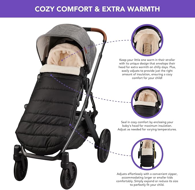 Bunting Bag for UPPAbaby Vista, V2, V3, Cruz, V2, V3 RumbleSeat, V2, V3 Ridge, Minu Strollers, Warm and ultra-plush Waterproof Stroller Footmuff, Extendable winter stroller cover, sleeping bag