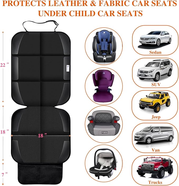 Car Seat Protector, Non-Slip Rubber Padded Backing Seat Protector for Child Seats, Waterproof Thickest Padding Car Seat Protector Under Baby Seat - No Imprint (Black-Ⅰ-2pcs)