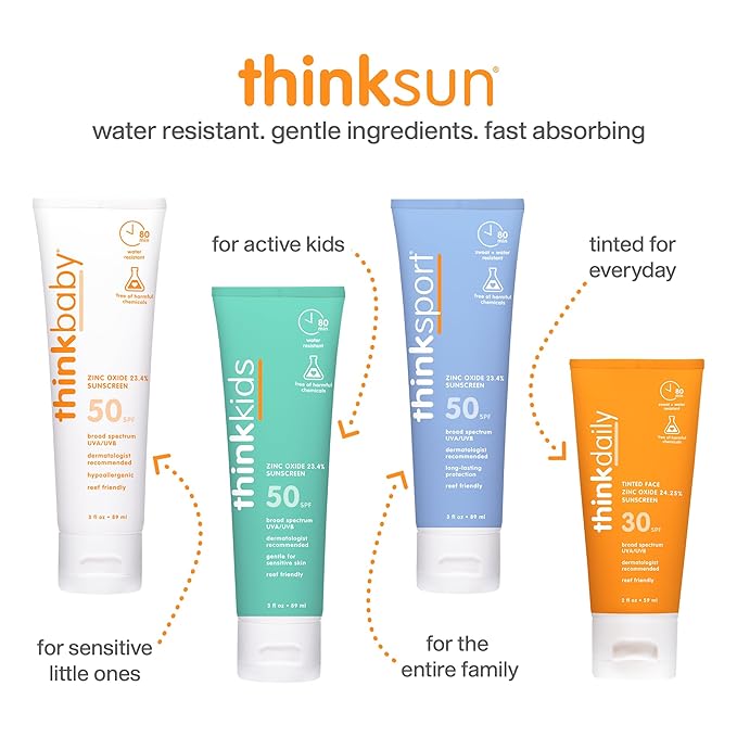 Thinkbaby SPF 50+ Baby Sunscreen, 3 Oz. – Safe, Natural Mineral Sun Cream for Babies - Water Resistant, Broad Spectrum UVA/UVB Sun Protection – Vegan Sunscreen for Kids