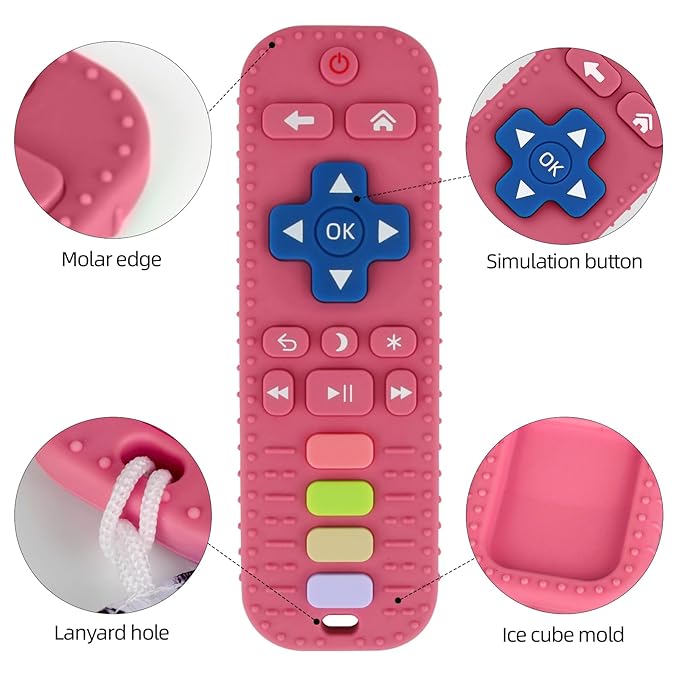 Baby Teether Toy for Babies 3-24 Months TV Remote Control Shape Chew Toy Teething Relief Baby Toys for Infants (Rose red)