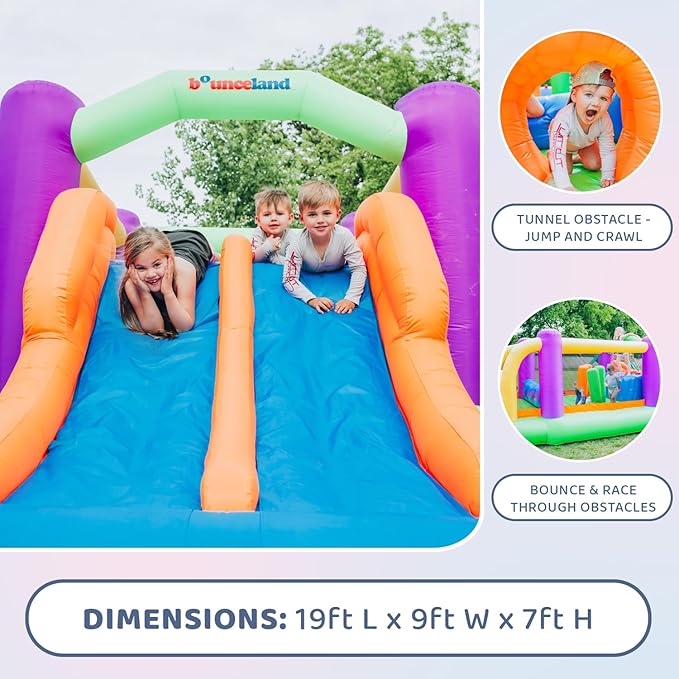 Bounceland Pro Racer Obstacle Bounce House with Dual Slides, Bounce, Climb, Slide All in One, UL 1 HP Blower Included, 19 ft x 9 ft x 7 ft H, Great for Big Party, Fun Racing Game in Teams