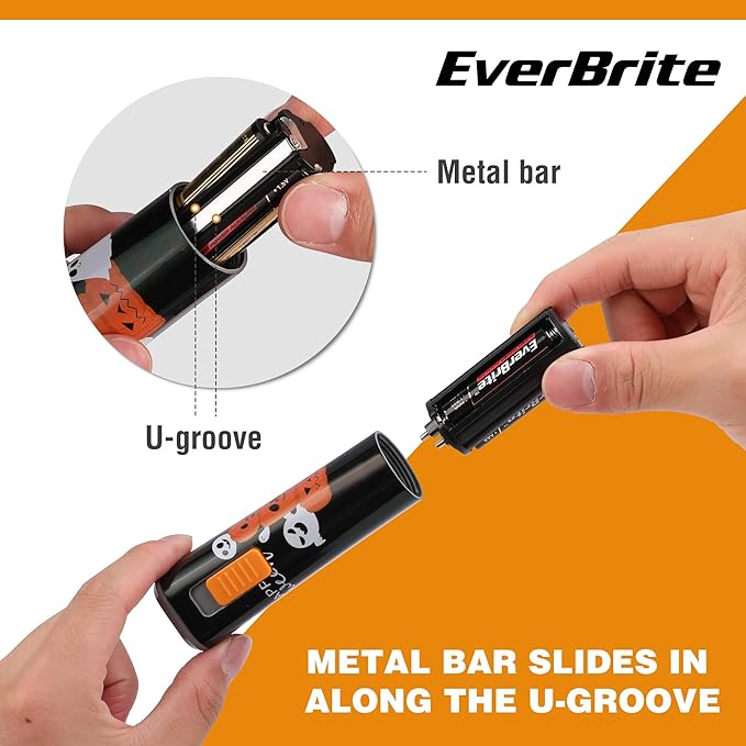 EverBrite Halloween Flashlights Halloween Gifts, Small LED Flash Light Handheld Torch with Lanyard 3AAA Battery Included, 1 Pack-Black