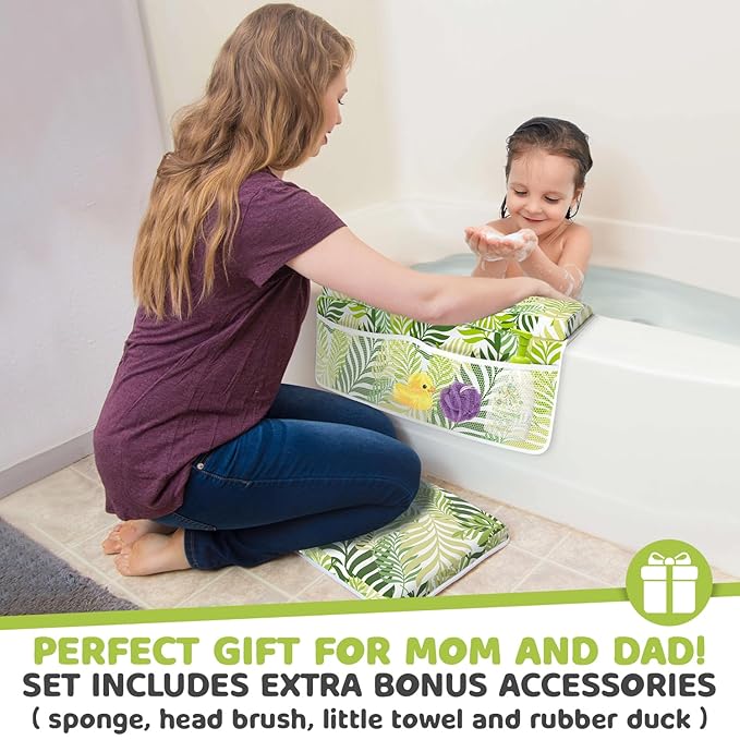 Sleepah Bath Kneeler and Elbow Kneeling Rest Pad Set for Baby Bathing – Waterproof Soft Memory Foam Mat Organizer Babies & Toddler Bathing Time Toys Sponge (Foral)