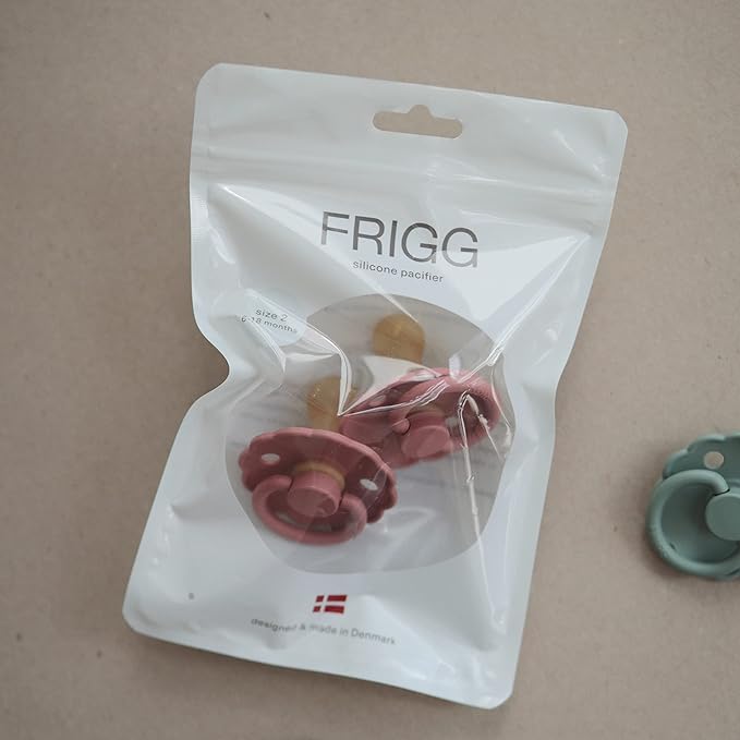 FRIGG Daisy Natural Rubber Baby Pacifier | Made in Denmark | BPA-Free (Dusty Rose/Lily Pad, 0-6 Months) 2-Pack