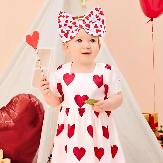 YanJie 7'' Baby Bow Headbands Red Valentines Wide Handmade Heart Pink Headbands and Bows for Newborn Girls Valentine Outfit Baby