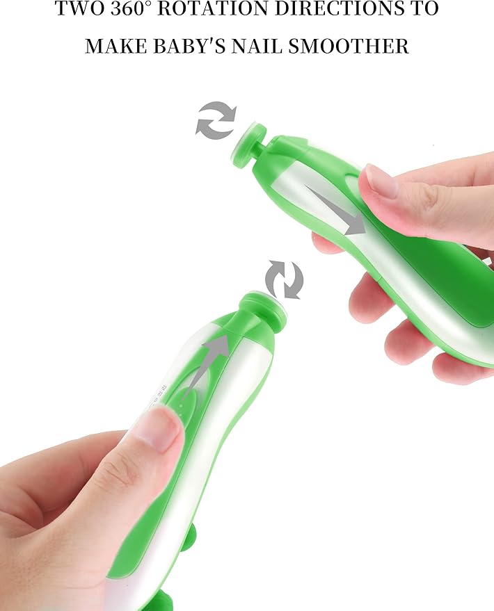 Electric Baby Nail Trimmer, Safe Gentle Nail File Grinder Kit with LED Light, Whisper Quiet, 6-in-1 Nail Care Set for Newborns Toddlers Kids & Adults, Adjustable Speed & Rotation, Portable Trave.Green