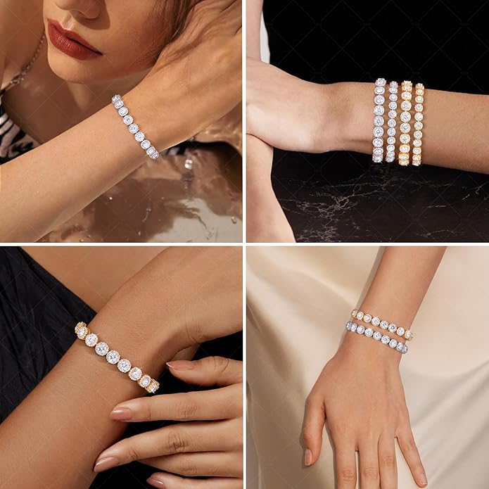Moissanite Halo Bracelet 4.9CT-8.0CT Lab Grown Moissanite Bracelet for Women 18K White Gold Plated S925 Sterling Silver Adjustable Tennis Bracelet 5MM/7.5MM Iced Out Bracelets Cluster Jewelry