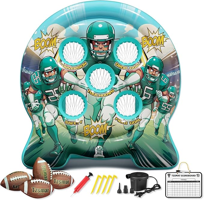 6Ft Inflatable Football Target Toss Game - Giant Outdoor Carnival Party Games for Backyard & Tailgate - Arcade Sports Toy with Electric Pump - 4 Easy-Grip Balls Gifts for Boys 3 4 5 6 7 8-12 Year Old