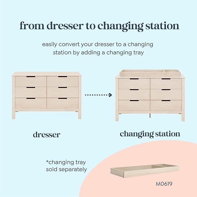 Carter's by Colby 6-Drawer Baby Dresser for Bedroom - Kids Dresser for Boys & Girls - Double Chest of Drawers for Nursery - Versatile Wooden Dresser for Living Room & Hallway - Washed Natural