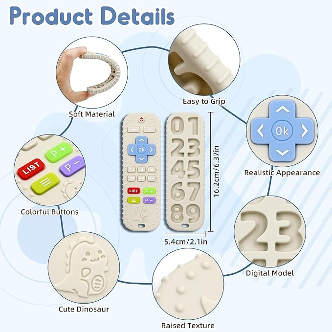 Teething Relief Teethers Toys for Babies 3-6-12 Months Gifts, Food Grade Silicone Sensory Remote Control Baby Teether Bath Toys for 9 18 Months Newborn Infant Boy Girl Autism, Beige