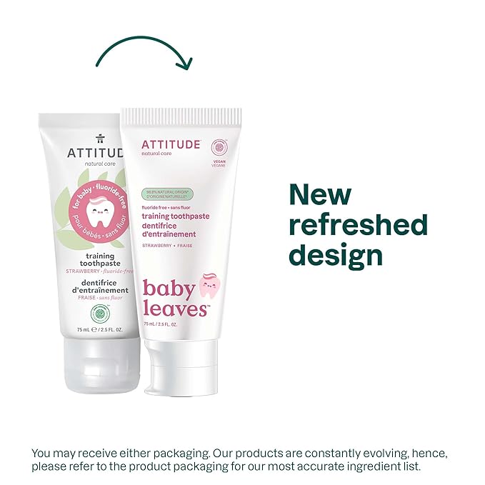 Attitude Baby and Child Fluoride-Free Training Toothpaste, Naturally Derived Ingredients, Vegan, EWG Verified, Strawberry, 2.6 Oz