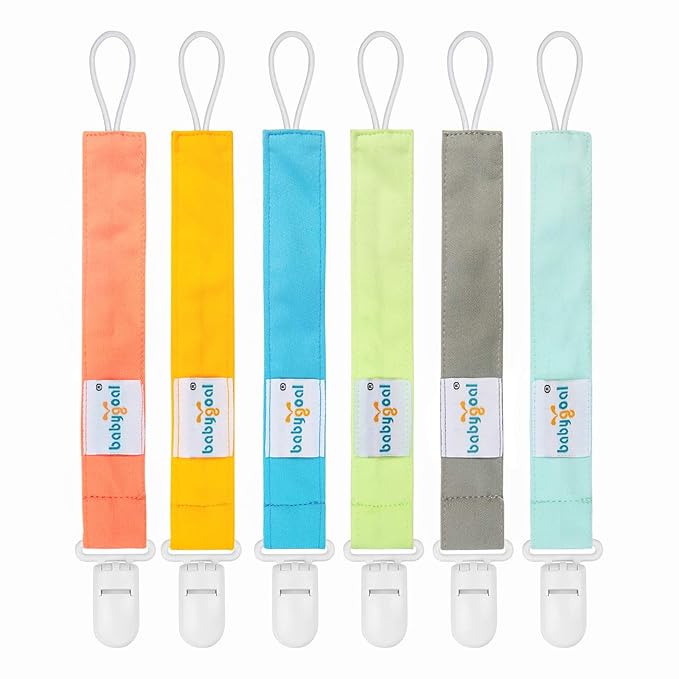 babygoal Neutral Pacifier Clips, 6 Pack Paci Holder Clip Leashes Fits for Most Pacifiers and Binkies 6PS10