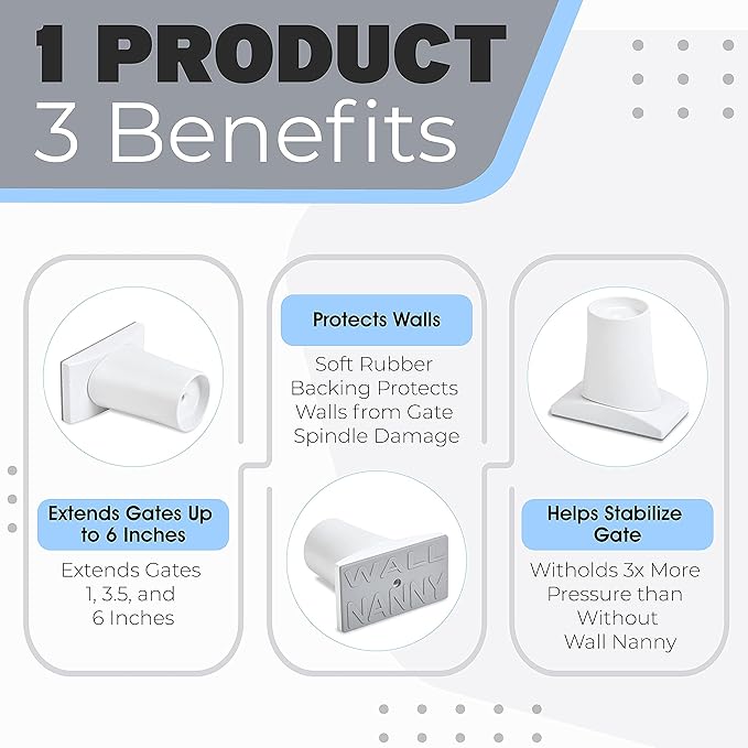 Wall Nanny Extender - 6 Inch Baby Gate Extension Kit -3 Inches Each Side - (Made in USA) Extends Pressure Gates + Protects Walls + Stabilizes Gate - for Child, Pet & Dog Gates (4 Pack) Black