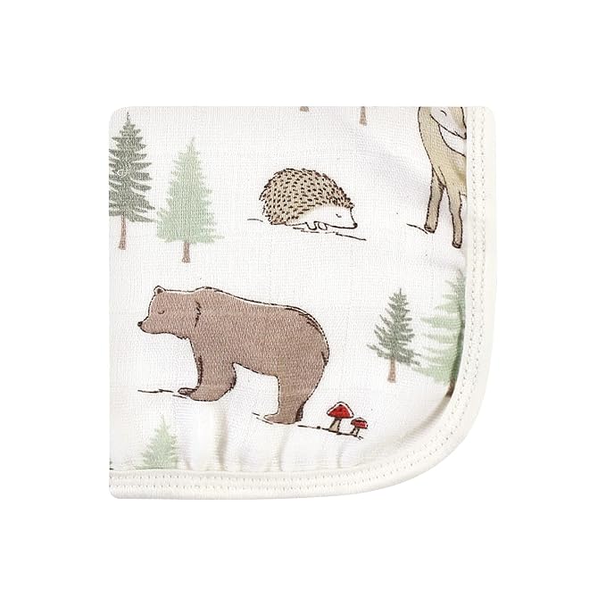 Hudson Baby Unisex Baby Cotton Muslin Washcloths, Forest Animals, One Size