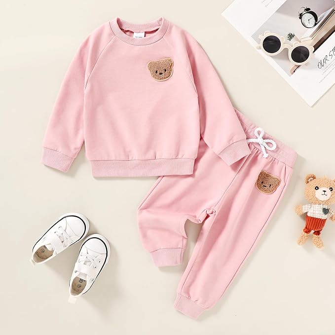 Fall Outfit for Toddler Boy Girl Long Sleeve Bear Sweatshirt Pant Sets Winter Pullover Clothes
