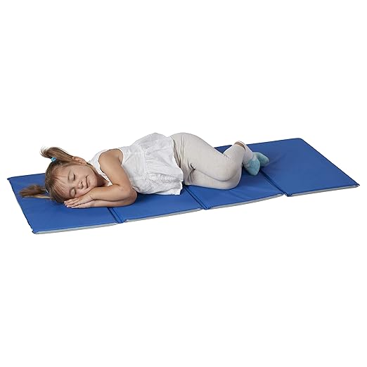 ECR4Kids Everyday Folding Rest Mat, 4-Section, 5/8in, Sleeping Pad, Blue/Grey, 5-Pack