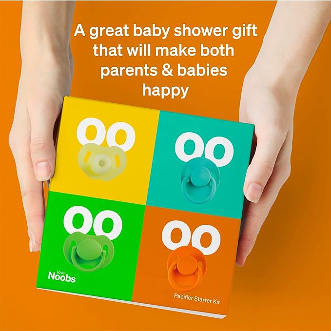 Pacifier Starter Kit by LoveNoobs, 4 Pack, Pacifiers 0-6 Months, Baby Starter Kit, Newborn Silicone Dummy, Orthodontic, Teething Soothers, Newborn Gift, Yellow