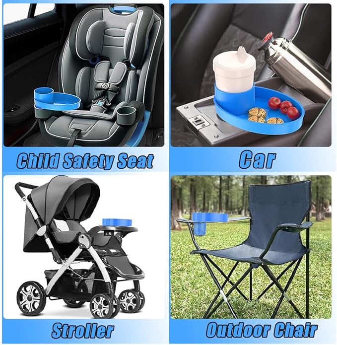 Car Seat Tray - for Cup Holders in 2.5”-2.8”,Easily Expands Snack Tray Cup Holder Tray into 360° Cup & Travel Tray for Kids Car Seat, Booster, and Stroller (Black)