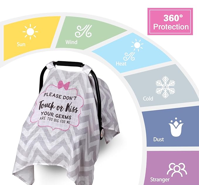 Metplus Muslin Carseat Cover for Babies,Breathable Infant Carseat Cover Lightweight Baby Carrier Cover for Girls Boys, Fit Spring Summer/Hot Days/Warm Weather