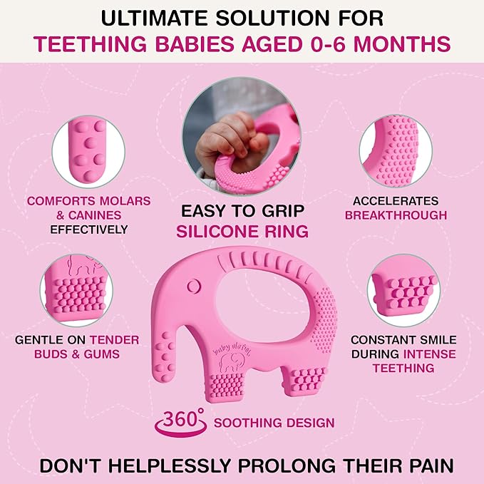Baby Elefun Baby Teething Toys 5X Pain Relief Zero Delay 0-6 Months Pink