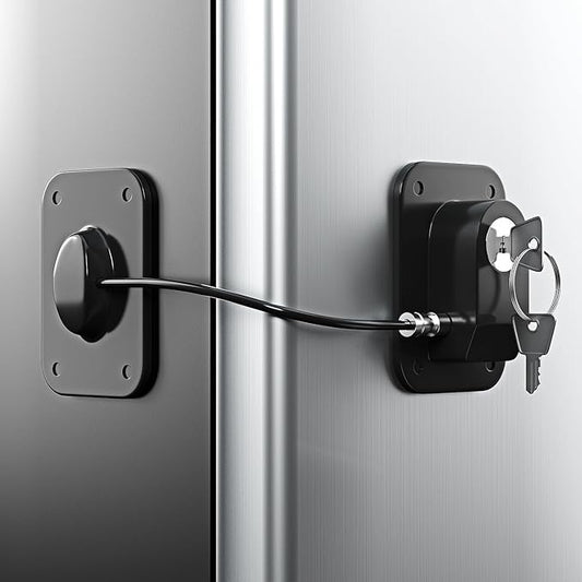Refrigerator Lock 2 Packs, Fridge Lock with Silicone Wire Protection Fridge Locks for Kids Easy to Use and Install Cabinet Locks with Key, Black