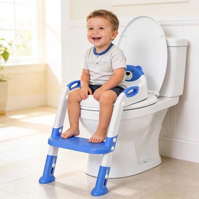 Potty Training Seat ，SKYROKU Potty Training Toilet with Step Stool Ladder, for Kids Boys Girls Toddlers - Comfortable Safe Potty Seat with Anti-Slip Pads Ladder (8838-DarkBlue)