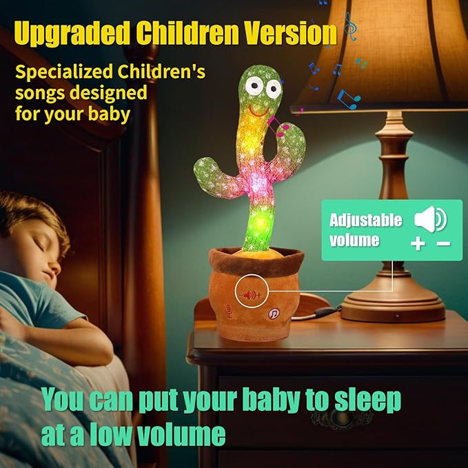 Volume Adjustable Dancing Talking Cactus, Singing Repeating Recording Mimicking Cactus Baby Toys, Interactive Learning Tummy Time Toy for Toddler Boys Girls, Stocking Stuffers for Kids, for Grandkids