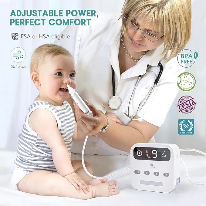 Termichy Electric Baby Nasal Aspirator: Automatic Nose Sucker for Stuffy Nose Toddlers - Adjustable Baby Nose Suction with 9 Suction Levels Gentle & Fast Relief of Nasal Congestion in Newborns
