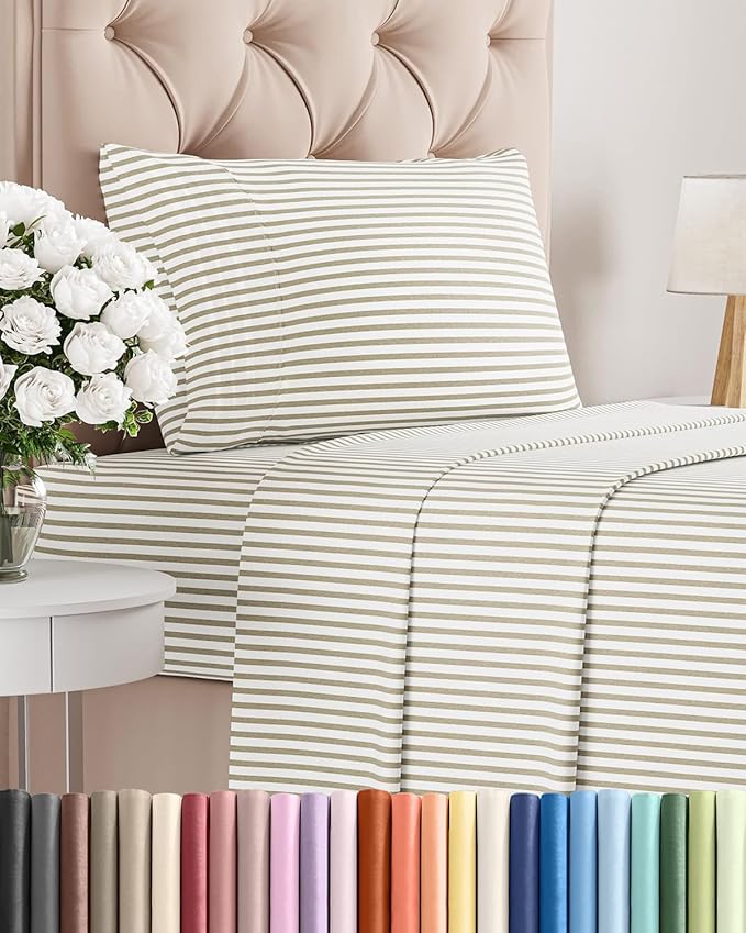 Twin Size 3 Piece Sheet Set - Comfy Breathable & Cooling Bed Sheets Set - Hotel Luxury Bedding for Women, Men, Kids, Teens, Boys & Girls - Deep Pockets, Soft, Wrinkle Free - Oeko-Tex - Beige Stripes 2