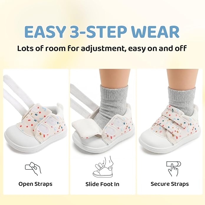Baby First Walking Shoes Baby Girls Wide Barefoot Sneakers Lightweight Soft Toddler Shoe Non-Slip Ankle Support