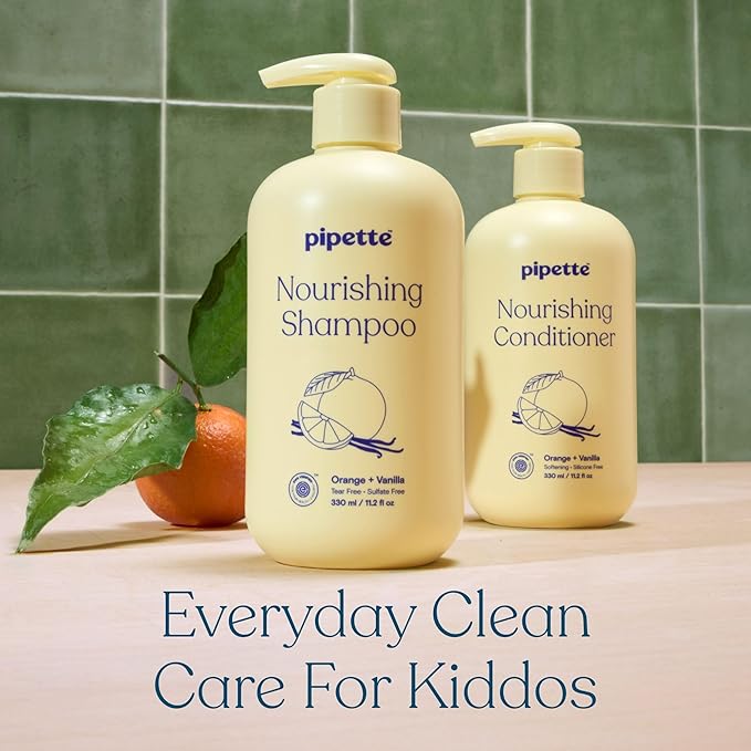 Pipette Kids Daily Haircare Trio, Pack of 3, Includes Leave-In Detangler, Gentle Tear-Free Nourishing Kids and Toddler Shampoo and Conditioner, Non-Toxic, Hypoallergenic, Orange and Vanilla Scent